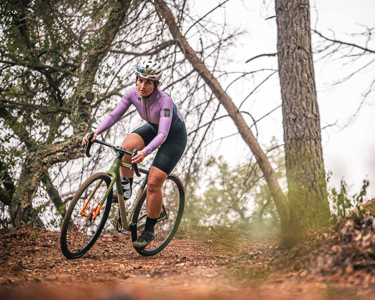 A cyclist riding with Industry Nine Solix wheelset